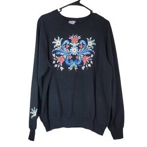 Vintage‎ BW Bassett Walker Crewneck Sweatshirt Black Floral Print Size XL